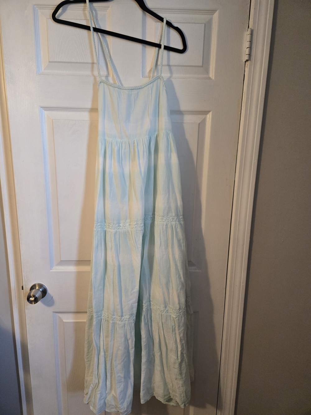 aerie Light Aqua Lace-Trim Maxi Dress with Spaghetti Straps